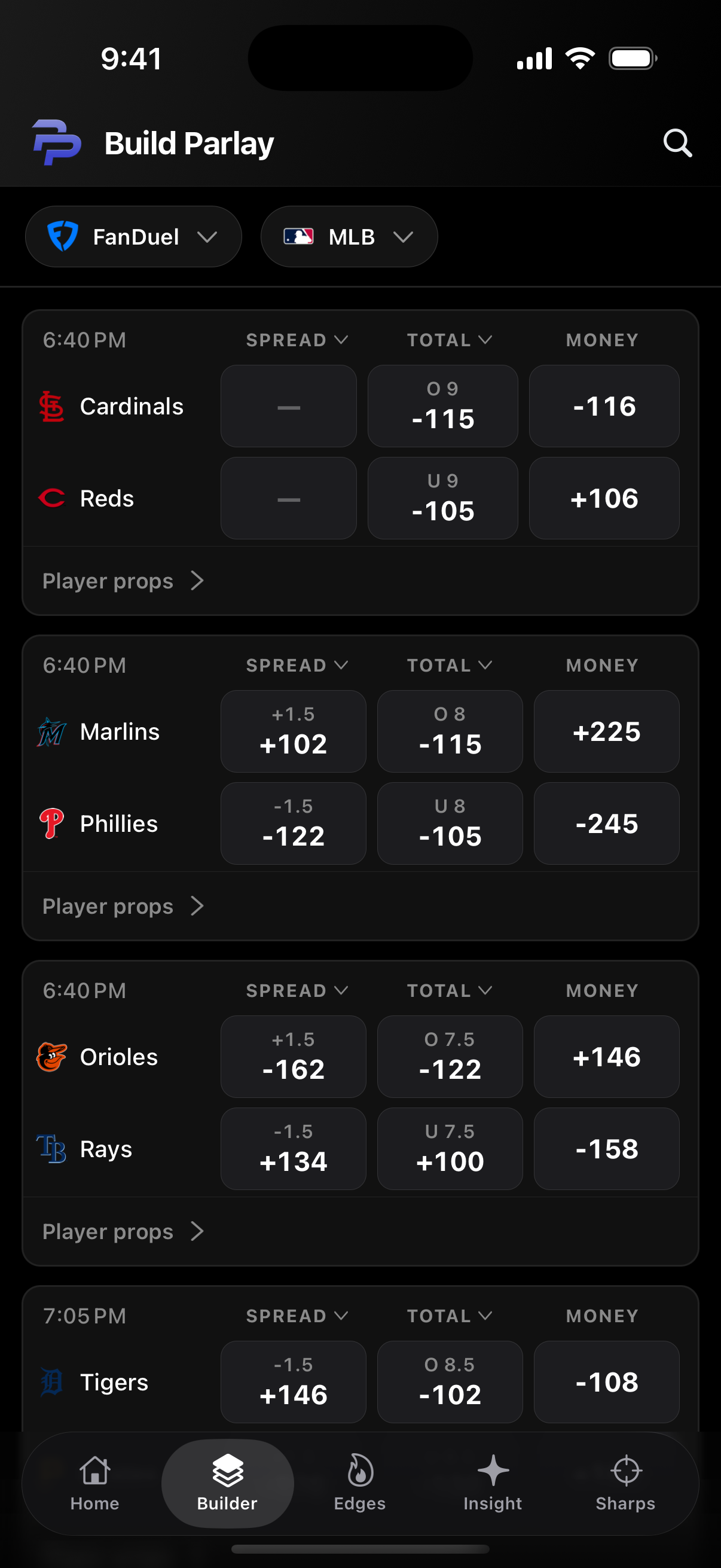ParlayPlug full board of game lines